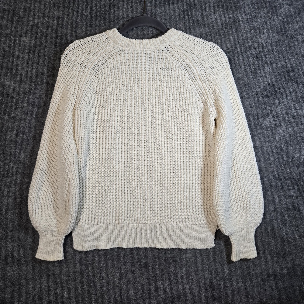Madewell Sweater Womens XS Cream White Puff Sleeve Shaker Stitch Crew Neck Cozy - Picture 4 of 10